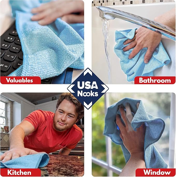 Microfiber Cleaning Cloth - Turq - 50Pcs (12.5x12.5 inch) High Performance - 1200 Washes, Ultra Absorbent Car Towel Traps Grime & Liquid for Streak-Free Mirror Shine - car Washing Cloth