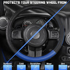 Car Steering Wheel Cover for F-150 Tundra Range Rover 15.5-16 inch, Black and Blue Microfiber Leather