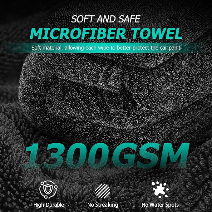 Microfiber Towels For Cars 2-Pack Car Drying Towel 1300 Gsm Ultra-Large Soft Microfiber 35" x 27.5" & 19.7" x 11.8" Towels Are Great For Car And Home Cleanups No Streaks, Scratches Or Water Spots