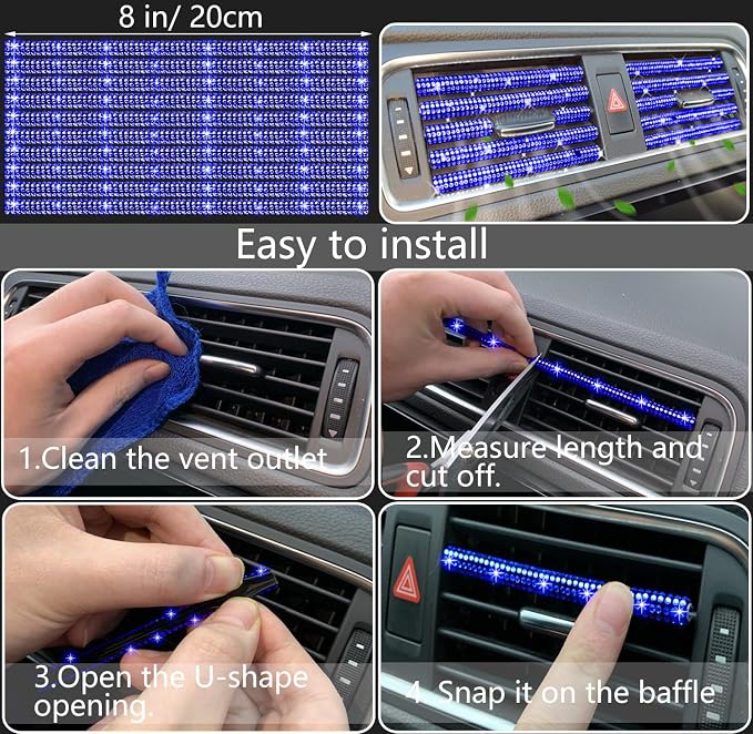 27 PCs Blue Bling Car Accessories Set for Women, Steering Wheel Covers Universal Fit 15 Inch, Bling License Plate Frame, Bling Phone Holder, Bling Car Coasters (Blue Diamond)