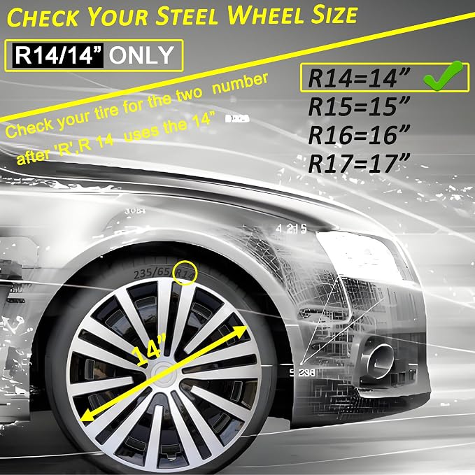 Hubcap Wheel Cover Replacement R14 Hub Caps Universal Wheel Rim Cover ABS Material Exterior Accessories Snap On Car Truck SUV -Set of 4 (14-Inch, Silver-Black)