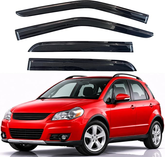 KPY Rain Guards Fit for 2008-2010 Suzuki SX4 Hatchback, Out-Channel Window Visors Vent Wind Deflectors 4PC, Car Accessories for 08-10 Suzuki SX4 Hatchback (Excludes Sedan)