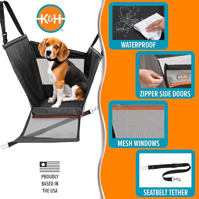 K&H Buckle N Go Dog Car Seat for Medium Dogs, Waterproof Fabric, Breathable Mesh Sides, Adjustable Seatbelt Leash, Pet Car Seat for Small to Medium Pets- 21 X 13 X 19in