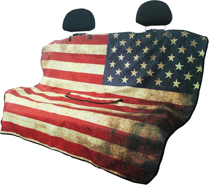 Waterproof Back Seat Cover for Dogs and Kids, Car Seat Protector Under Baby Car Seat, Child and Dog Car Seat Cover Blanket for Rear Bench(American Flag Red, Rear Bench Seat Towel)