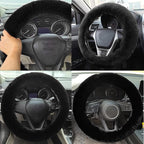 Fluffy Steering Wheel Cover for Women Fuzzy Steering Wheel Cover Winter Warm Faux Wool Plush Car Wheel Cover Furry Steering Wheel Protector Universal Fit 15 Inch (Black)