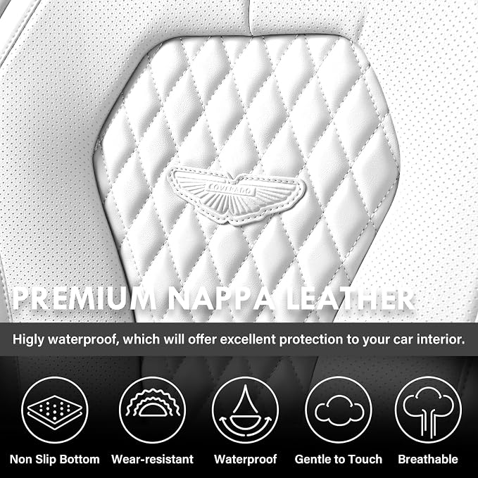 Coverado Seat Covers, Car Seat Covers Full Set, White Car Seat Cover, Auto Seat Covers Front Seats Rear Seat Cover, Luxury Car Seat Cushion,Leather Seat Cover Seat Protector Universal Fit Most Cars