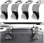 4 PCS Car Seat Headrest Hooks, Bling Crystal Rhinestone Back Seat Hanger Storage Organizer, Sparkly Seatback Holder Hooks for Purse and Bags Universal For Most Vehicles (Silver)