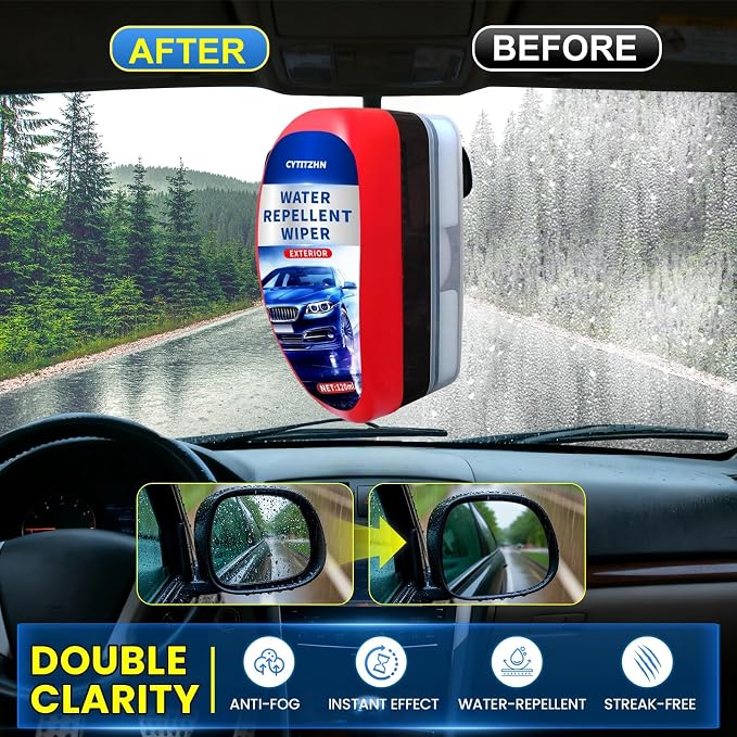 Car Windshield Water Repellent & Anti-Fog Treatment - Quick Interior & Exterior Glass Coating Kit, Rain Repellent Spray for Windows, Mirror, Paint Protection - Long-Lasting Visibility, Pack of 2
