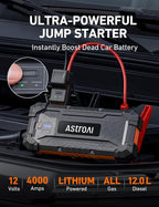 S8 Ultra Car Jump Starter, 4000A Safe 12V Battery Booster Pack (All Gas/12L Diesel), Portable Jump Box with Smart Jumper Cables, Type-C/USB, Flashlight, Rugged Protection & Storage Bag, Orange