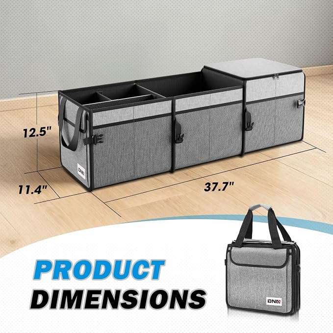 Trunk Organizer for SUV, Large Capacity Car Organizer and Storage with 5 Compartment and 1 Cover, Foldable Trunk Organizer for Car, 90L Grey