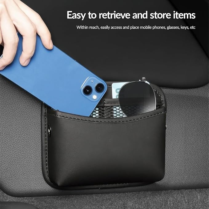 2Pack Car Seat Side Storage Pocket, PU Leather Small Organizer, Multifunctional Console Side Organizer Bag for Phone,Keys, Sunglass and Wallet (Black)