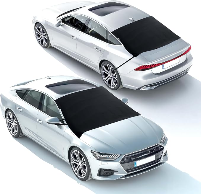 Car Windshield Snow Cover Front and Rear Bundle | Upgraded 600D Oxford Fabric | Water, Heat & Sag-Proof Windshield Snow Cover | Back Window Frost Cover Fits Most Sedans, SUVs & Vans | XX-Large