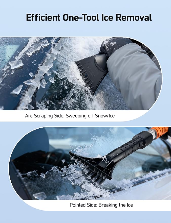 47.2" Ice Scrapers for Car Windshield and Extendable Snow Brush with Foam Grip and 360° Pivoting Brush Head for Auto Car Truck and SUV(Orange)
