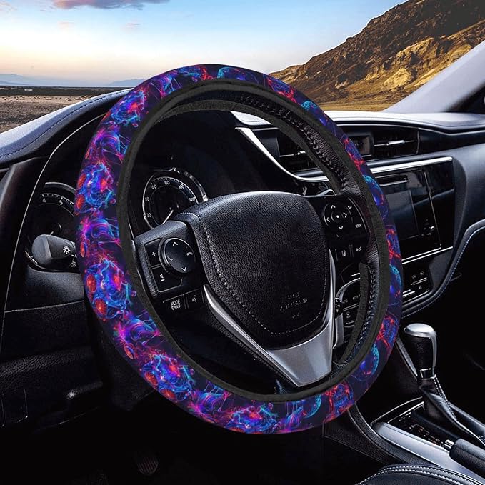 Neon Magic Mushroom Skull Steering Wheel Covers Anti-Slip Elasticity Car Accessories Steering Wheel Protector Universal 15 Inch for Cars SUV Vehicle Truck