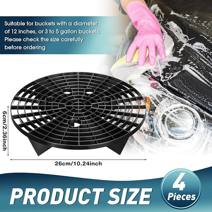 Car Wash Bucket Insert Grit Traps for Car Washing Detailing Kit Accessories Cleaning Tool Fits 12 Inch Diameter Bucket or 3-5 Gallon(Black,4 Pieces)