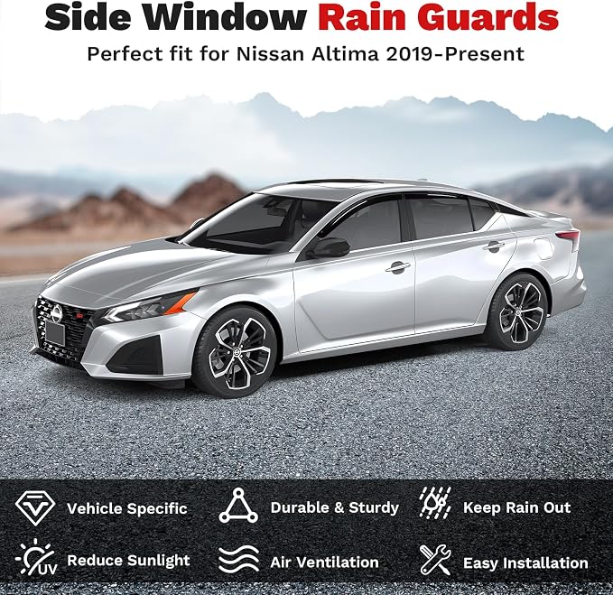 Altima Rain Guards - Window Visors for Nissan Altima 2019-2025 2026,Outside-Mount Tape-On Side Window Wind Deflectors for Altima Accessories,Vent Visors Shades Rainproof 4PCS