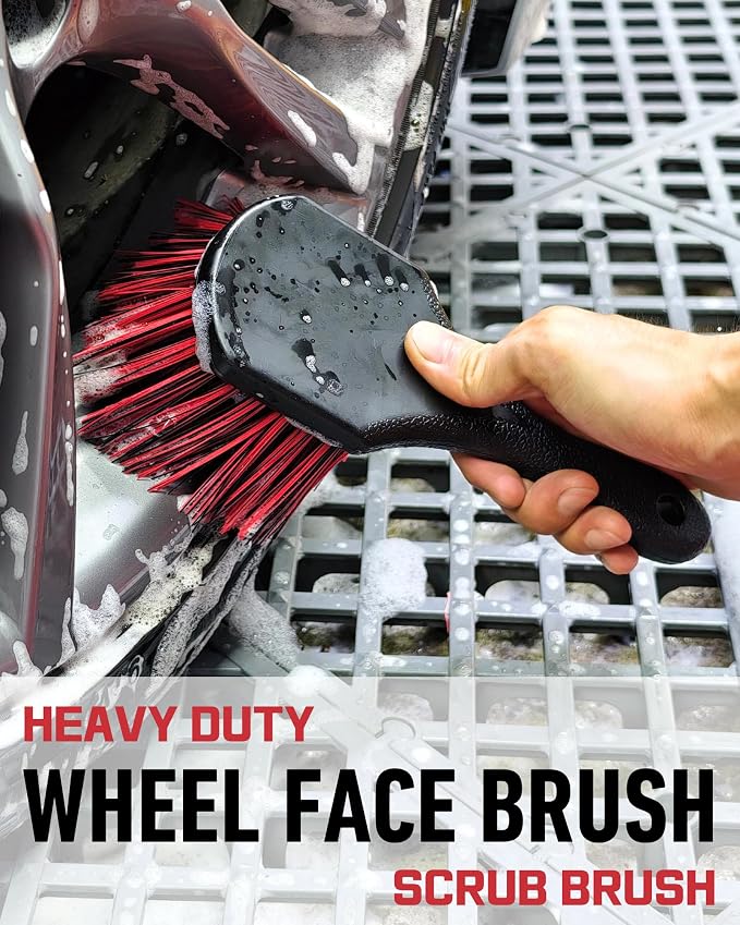 8PCS Wheel Cleaning Kit with Microfiber Brush & Rubber Grip Tire Brush, Twist Loop Drying Towel, Detailing Brush, Applicator for Car Rim and Tire Care