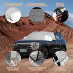 Windshield Window Snow Cover with 2 Hooks and 2 Mirror Covers Ice and Snow Front Window Sunshade Cover Fit for SUVs, Trucks, Cars (White-SUVs)