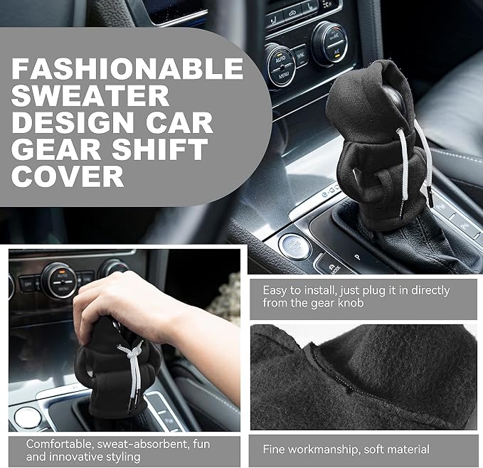 SLLAK Gear Shift Hoodie, Gear Shift Cover, Universal Car Shift Knob Hoodie, Mini Hoodie for Car Shifter, Automotive Interior Cute Gadgets, Car Accessories and Decorations