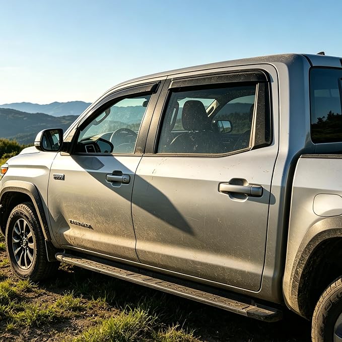 Tape On Window Visors for 2022-2026 Toyota Tundra CrewMax Cab Full-Size | Rain Sun Wind Guards Shade Deflectors,Shatterproof Wind Vent Deflector,Weatherproof,Truck Accessories with Thicker-4PC