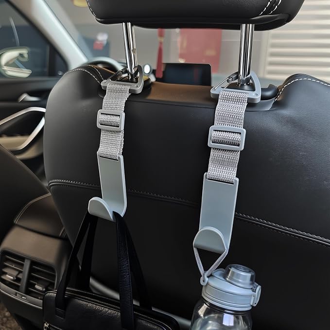 Headrest Hooks for Car Adjustable 4 Pack Vehicle Seat Back Organizer Storage Hanger Holder for Purse Bags Universal Fit with Clip Gray