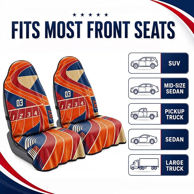 Car Seat Towel Cover 2 Pack for Front Seats, Sweat Absorbent Car Seat Protector with Non-Slip Backing, Waterproof Towel Car Seat Covers for Runners, Gym, Swimming, Beach, Pets, Orange Track