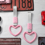 2 Pieces Rings Heart Shaped Car Handle Straps Drift Charm Rear Bumper Warning Ring Decor Subway Bus Broken Heart Handle for Car Interior (Pink with Silver Rope)