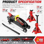 2 Ton Floor Jack with Jack Stands, Heavy Duty Steel Hydraulic Racing Floor Jack with Single Piston Quick Lift Pump, Hydraulic Trolley Service Car Jack, Red/Black
