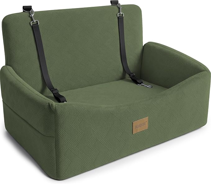 Dog Car Seat for Large Medium Sized Dogs Under 55 lbs, Dog Booster Seat for 2 Small Dogs with Detachable Washable Cover, Memory Foam Pet Car Seat with 2 Safety Belts and Storage Pockets