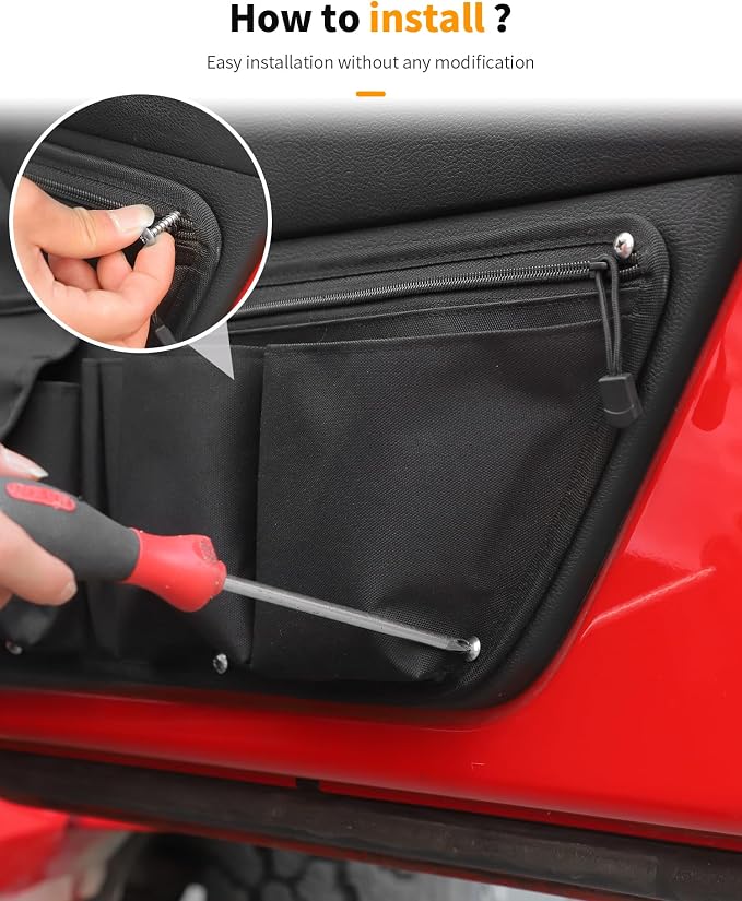 Front Door Storage Pockets Side Organizer Bag Door Net Pocket Replacement Compatible with Jeep Wrangler JK JKU 2011-2017, Interior Storage Expansion Accessories, 2PCs