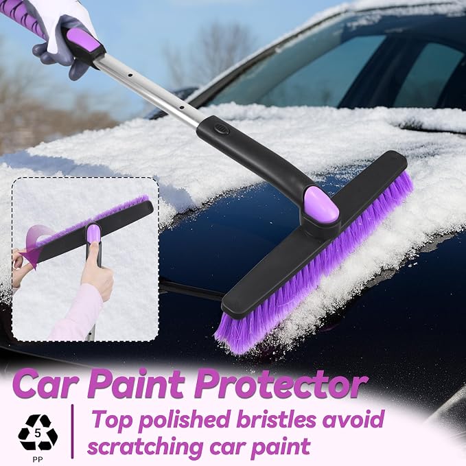 2-Pack 57" Extendable Snow Brush with Ice Scraper for Car Windshield, 2-in-1 Rotating Head Snow Remover for SUV, Truck, and Car