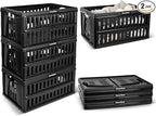60L Collapsible Utility Crate (66 lb Capacity), Heavy Duty Folding Storage Crate, Stackable Plastic Organizer for Car Trunk, Garage & Groceries, 23 x 15 x 12 in, Obsidian