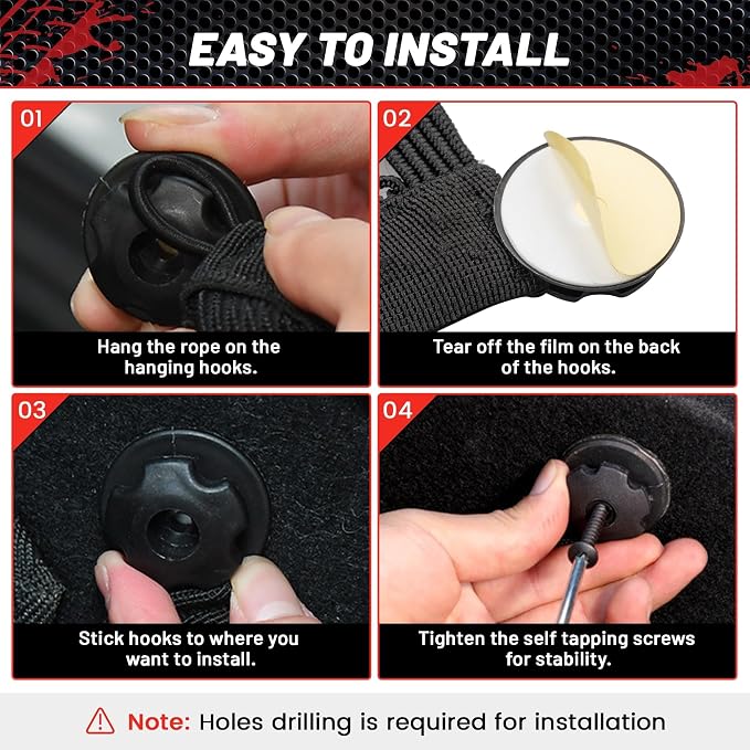 Universal Cargo Net Pocket Elastic Netting Car Mesh Pouch for Trunk RV Boats Home Cargo Storage with Screws and Hooks (21.7'' x 9.8'')