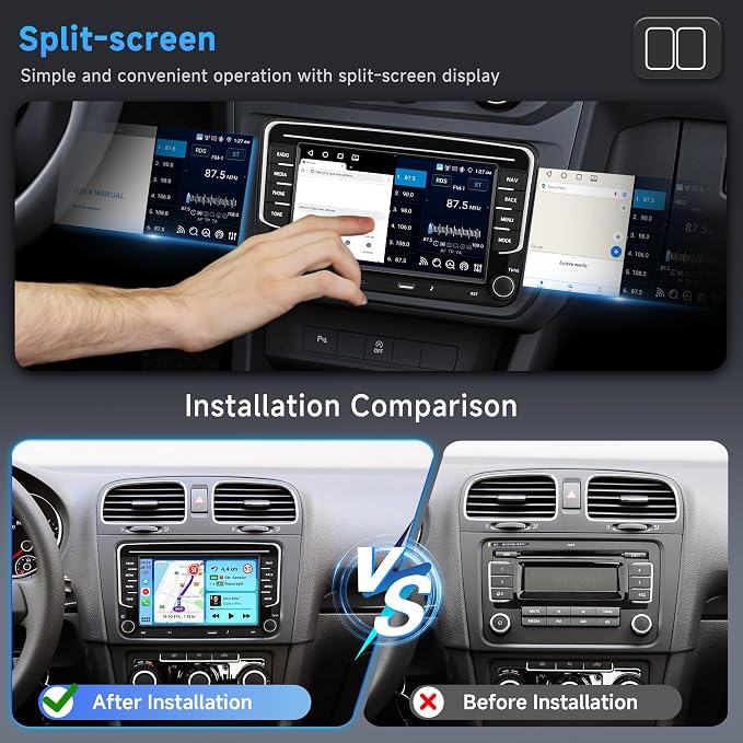 4G 64G Android Car Stereo for VW Passat Golf MK5 MK6 Jetta T5 EOS Polo Touran Seat Sharan Wireless Carplay Android Auto, 7'' Touchscreen Car Radio with GPS/BT 5.0/5G-WIFI/32EQ FM Backup Camera SWC