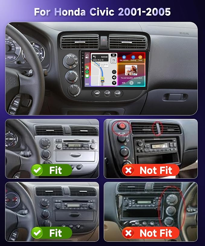 【Built-in DSP】Android Car Stereo for Honda Civic 2001 2002 2003 2004 2005 Radio Wireless Carplay Android Auto GPS Chip, 9 Inch Touch Screen 26UIs Mirror Link Bluetooth WiFi FM/RDS Backup Camera