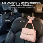 2 PCS Bling Car Seat Headrest Hooks, Crystal Rhinestone Bow Car Purse Hooks, Vehicle Seat Back Storage Hook for Handbag Purse Coat Grocery, Universal for SUV Truck Sedan (Pink)