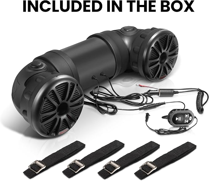 ATV25B ATV UTV Sound System - 6.5 Inch Speakers, 1.5 Inch Tweeters, Full Range, IPX5 Weatherproof, Bluetooth Remote, Built-in Amplifier, Golf Cart Compatible