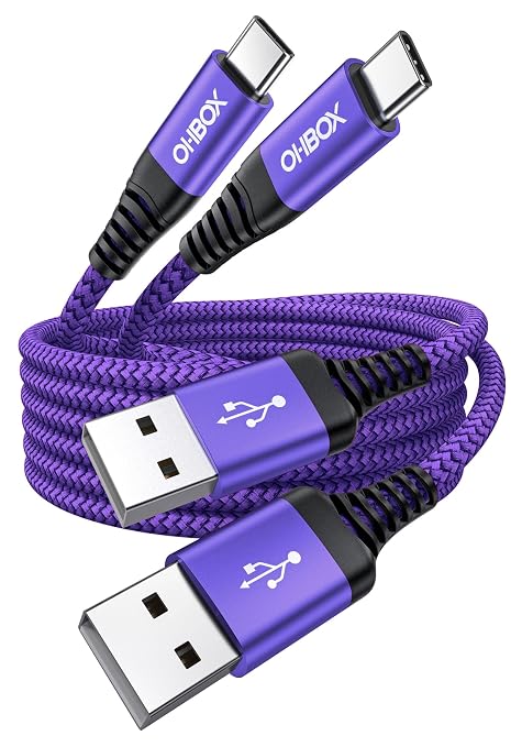 USB to USB C Cable Fast Charging [2 Pack 6FT], USB A to USB C Cable for Car, Durable Braided USB Type C iPhone Charger USBC Cord for iPhone 17/16/15/Pro Max/Plus, Samsung Galaxy S23 and More-Purple