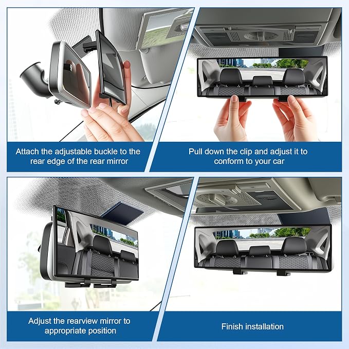 Interior Rearview Mirrors, 10 Inch Universal Panoramic Car Rear View Mirror Accessories, Wide Angle Reduce Blind Spot Effectively for Car, Jeep, Truck, Motorcycle, Tractor, ARB, ATV, SUV, RV