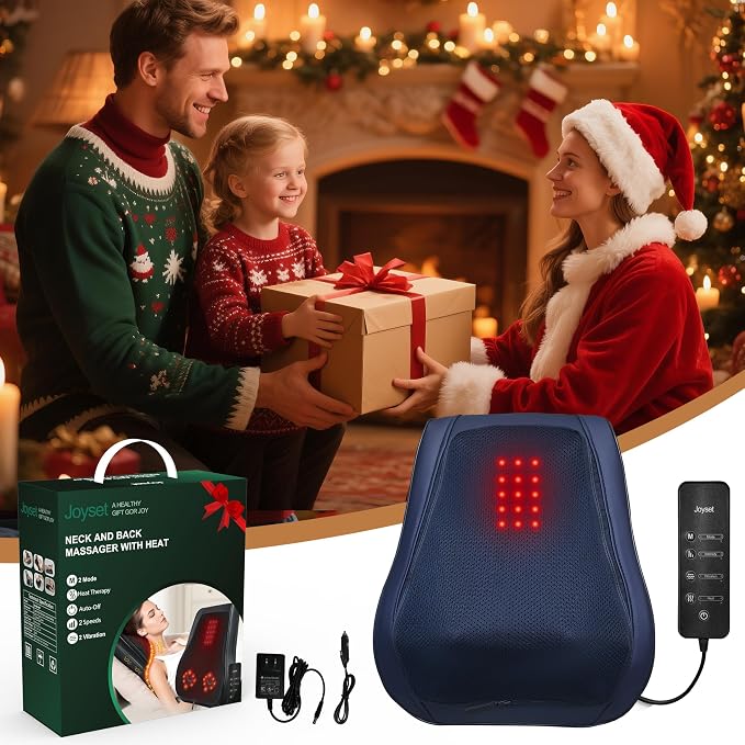 Back Massager with Heat, Shiatsu Chair Cushion for Lower Back | Upper & Lower Back 2-Level Heat, 16 Nodes Bidirectional Deep Kneading, Removable Washable Cover, Universal Fit for Mom, Dad
