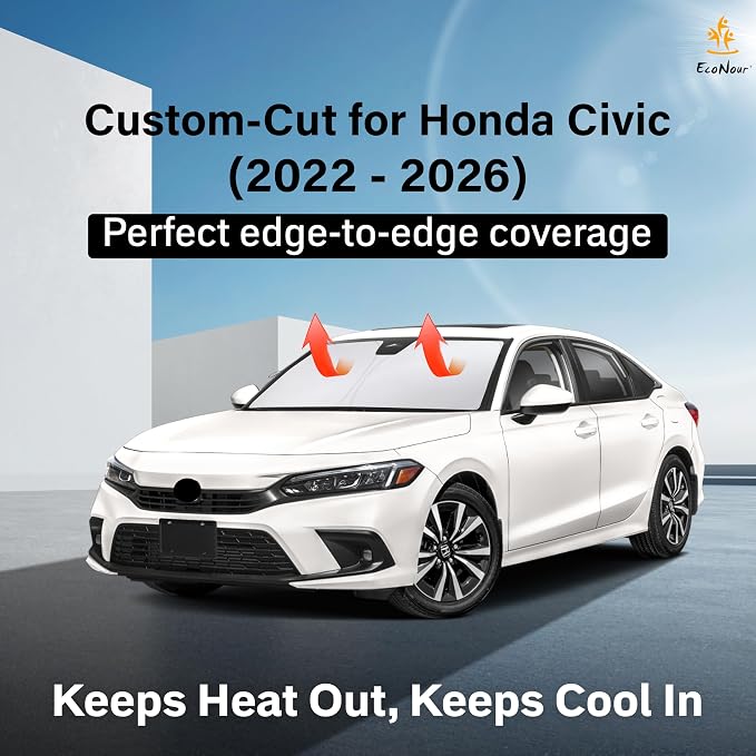 Windshield Sunshade Compatible for Honda Civic 11th Gen 2022-2024 2025 2026 Including LX, Sport, EX, Touring, and Si Window Sun Shade Cover, UV Heat Blocker & Protector, Car Accessories
