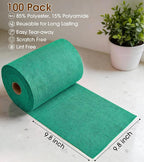 KitchLife Microfiber Cleaning Cloth Roll, 100 Pack - Tear-Away Microfiber Paper Towels, Lint-Free, Reusable, Washable for Kitchen, Car, Dishes, and Sensitive Surfaces (Forest Green)