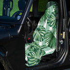 2 Pack Car Seat Towel Covers, Sweat Protector for Front Seats, Premium Thickened Microfiber with Palm Leaves, Breathable & Quick Dry, Slip-on Headrest Pocket for Gym Running Beach Universal Fit