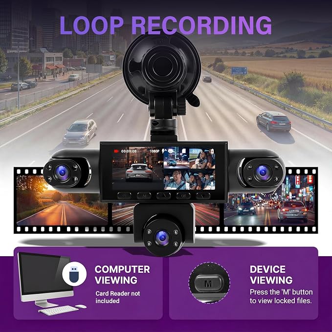 5 Channel Dash Cam 360°Wide Angle Dash Camera for Cars 1080P with Loop Recording Night Vision Reversing Help 3.16-inch Dash Cam Front and Rear
