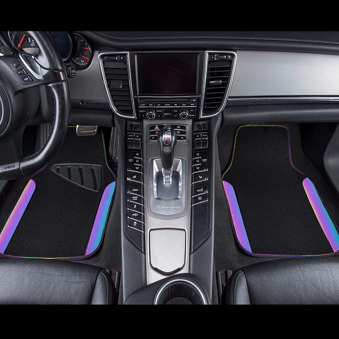 Chameleon Iridescent Reflective PU Leather&Waterproof Universal Carpet car Floor mats,Fit for 95% Suvs,Sedans,Vans,Trucks&Car Mat for Women(Reflective Color Change)