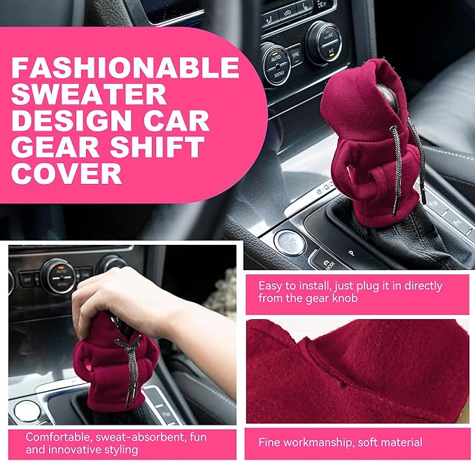 SLLAK Gear Shift Hoodie Cover, Universal Car Shift Knob Hoodie, Mini Hoodie for Car Shifter, Automotive Interior Cute Gadgets, Car Accessories and Decorations