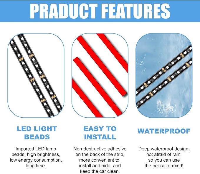 Car LED Strip Light, 24 LED RGB Neon Auto Interior Atmosphere Lights, 12V Cigarette Lighter Under Dash Ambient Night Light, Auto Decorative Lamp Accessory for Car Truck (Blue, Cigar Lighter)