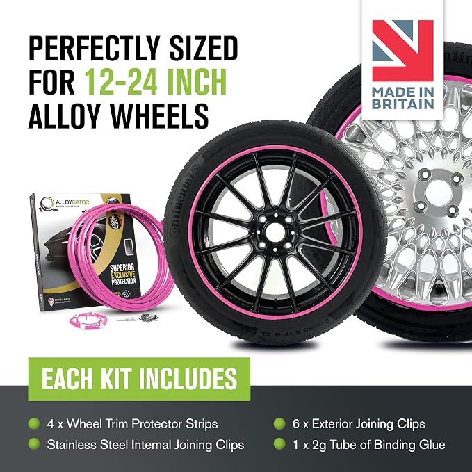 AlloyGator Pink Rim Protector for Car Wheels (Fits 12-24" Wheel Diameter) - Pack of 4 Premium Alloy Wheel Protector to Avoid Scratches & Scuffs - Adhesive Free Curb Rash Rim Protectors