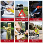 Roadside Car Emergency Kit, Winter Car Safety Kit with 10FT Jumper Cables, Tow Strap, Tool Kit, Reflective Warning Triangle, Road Trip Essentials, for New Drivers, Teens