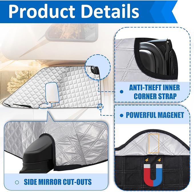 RV Windshield Cover Compatible with Ford E450 Class C 1997-2025 RV Front Window 4 Layers Class C Motorhome Cover 27 Foot Temperature Control Sunshade/Snow Cover Upgraded Strong Magnet